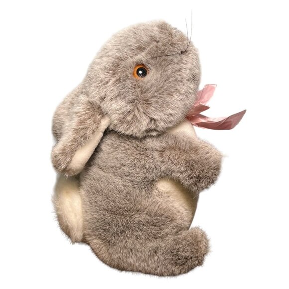Vintage Eden Bunny Rabbit Hare‎ Plush Stuffed Animal 10" Brown White Pink Bow - Picture 5 of 9